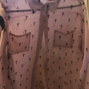 Blush pink blouse with crosses.